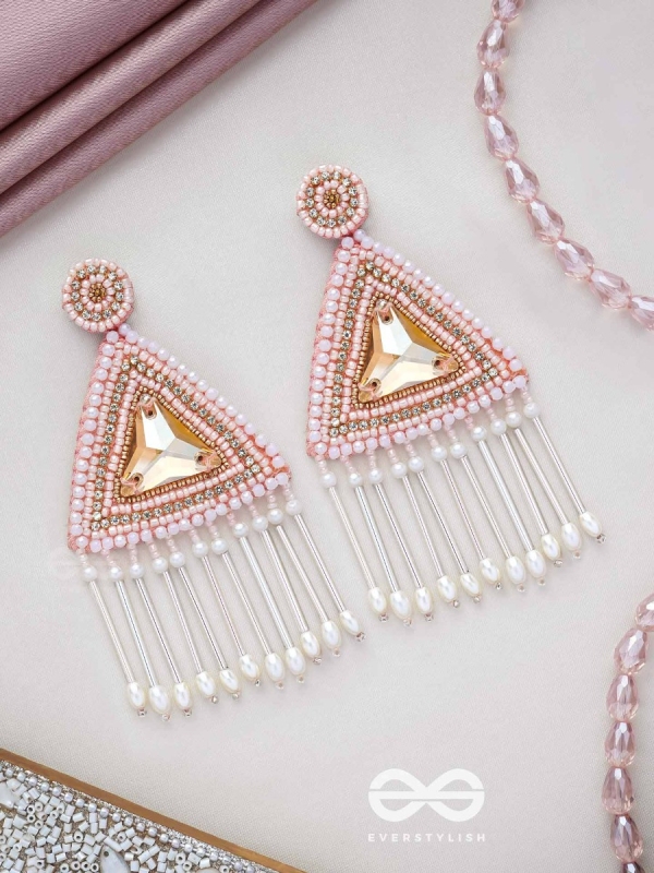 Akshkarna - The Exquisite Triangle - Beads And Stones Hand Embroidered Earrings