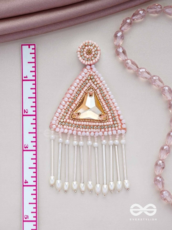 Akshkarna - The Exquisite Triangle - Beads And Stones Hand Embroidered Earrings