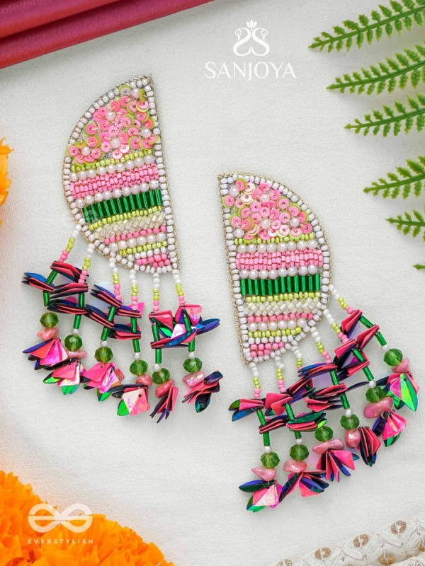 Unmish - The Budding Blossoms - Beads, Cutdana And Sequins Hand Embroidered Earrings