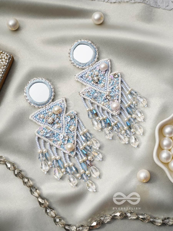 Rasayana- The Elixir Rain- Mirror and Pearls Embroidered Earrings