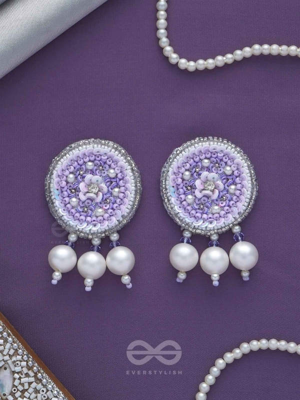Dhumala - The Purple Smoke - Beads ,Pearls And Sequins Hand Embroidered Earrings