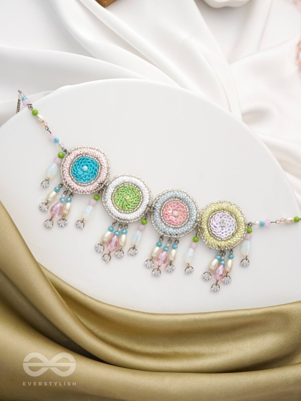 Dhyatva - The Colorful Reflections - Sequins, Glass Drops And Cutdana Hand Embroidered Choker Neckpiece