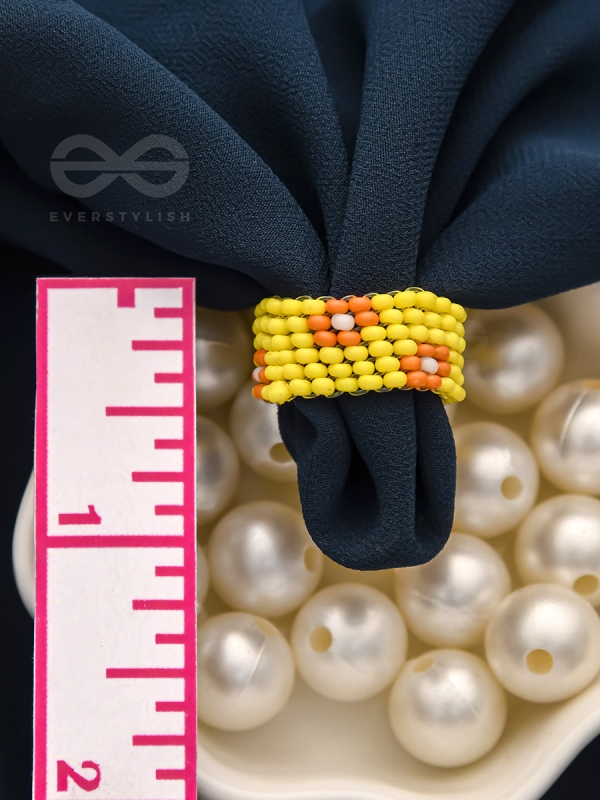 The Flower Meadow- Stretchable Yellow and Red Beaded Ring