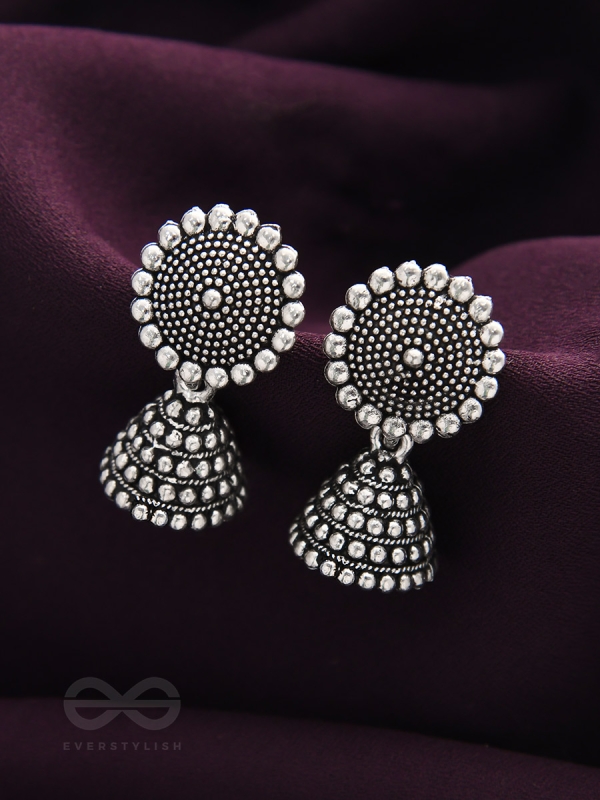 The Silver Sunrays - Oxidised Jhumka Earrings