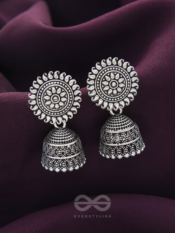 The Sheeny Sun- Oxidised Jhumka Earrings