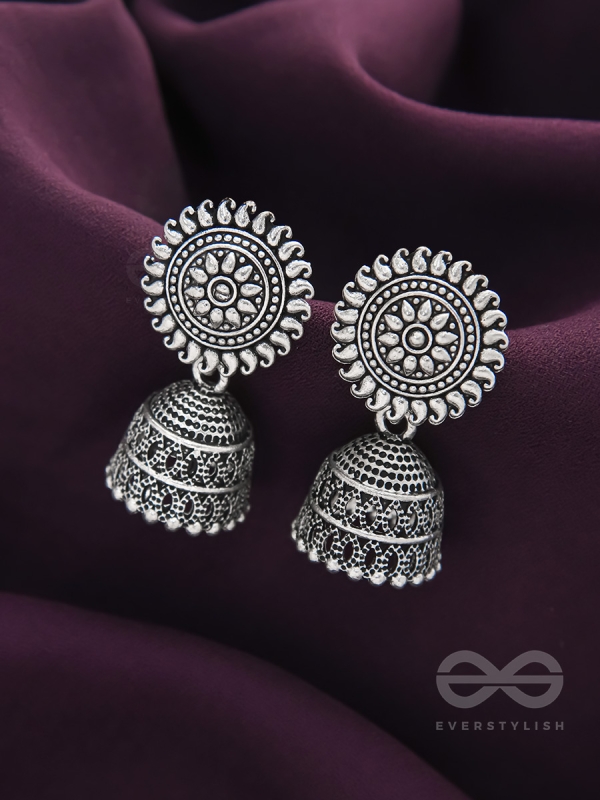The Sheeny Sun- Oxidised Jhumka Earrings
