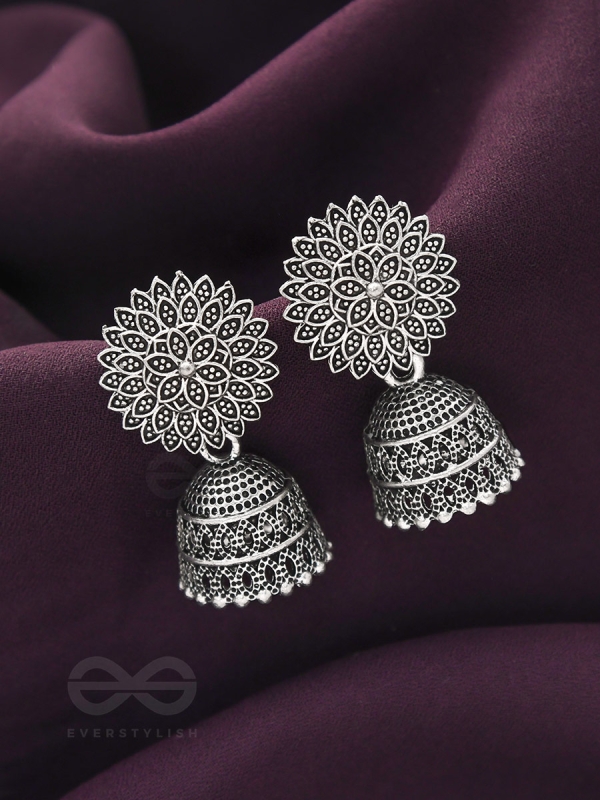 The Frozen Foliage- Oxidised Jhumka Earrings