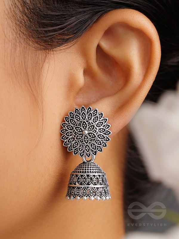 The Frozen Foliage- Oxidised Jhumka Earrings