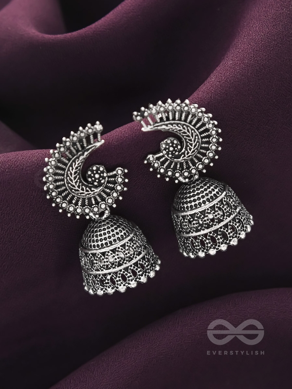 The Sterling Shell- Oxidised Jhumka Earrings