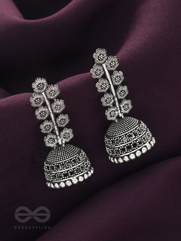 The Flower Branch- Oxidised Jhumka Earrings