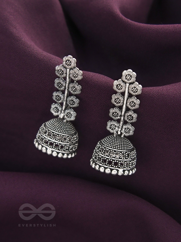 The Flower Branch- Oxidised Jhumka Earrings