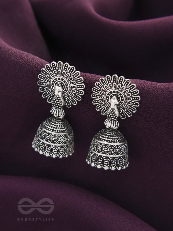 The Peacock's Paradise- Oxidised Jhumka Earrings