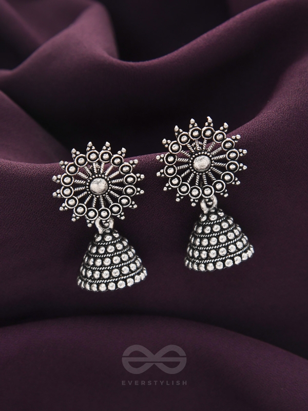 The Silver Sunbeams- Oxidised Jhumka Earrings