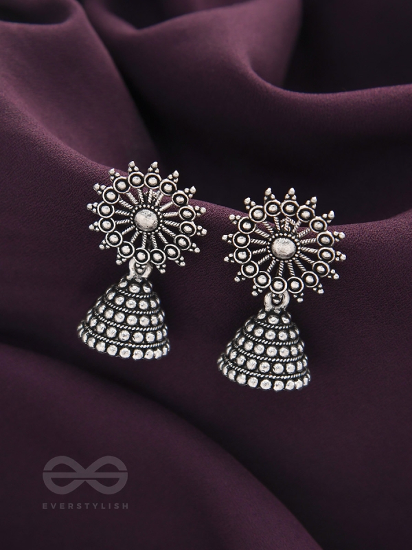 The Silver Sunbeams- Oxidised Jhumka Earrings