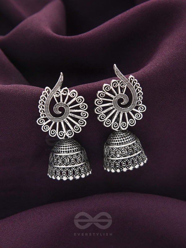 The Peacock Crown- Oxidised Jhumka Earrings