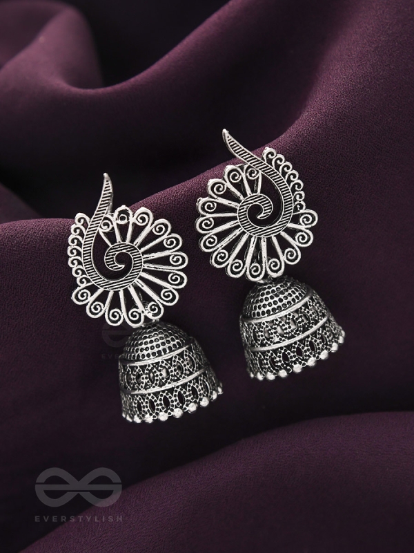 The Peacock Crown- Oxidised Jhumka Earrings