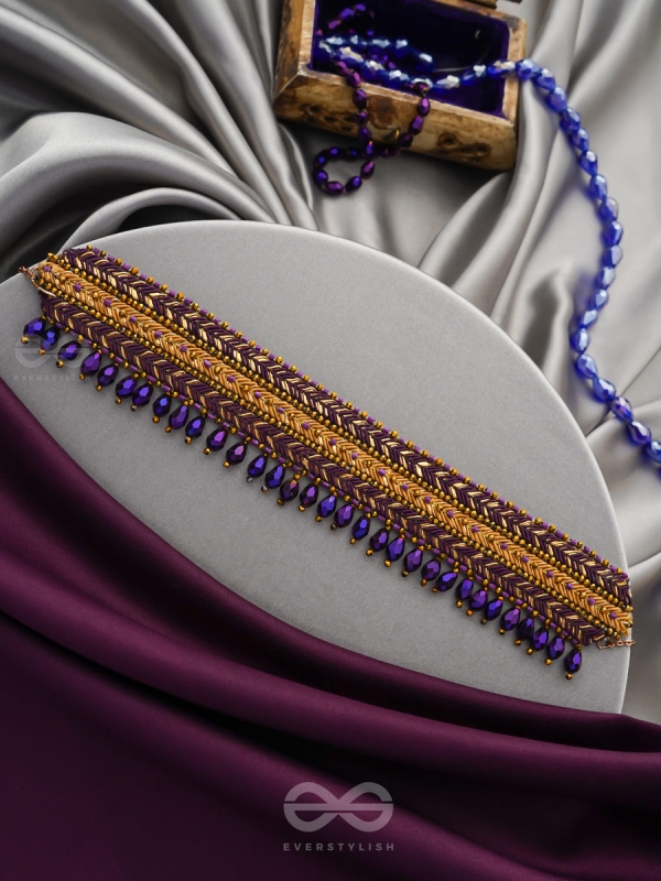 Aktaa- The Night Sky- Glass Beads and Lace Embroidered Choker Necklace