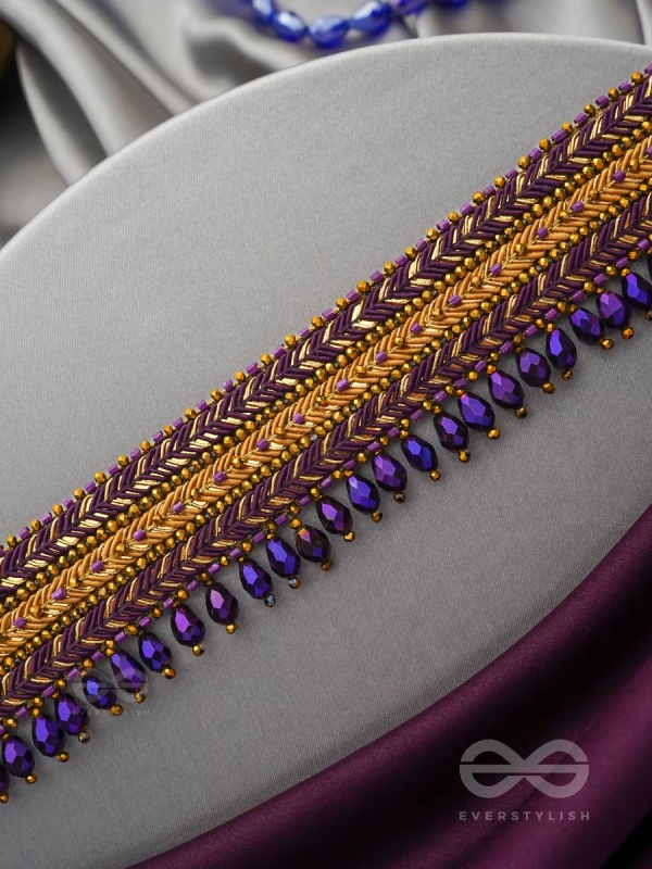 Aktaa- The Night Sky- Glass Beads and Lace Embroidered Choker Necklace