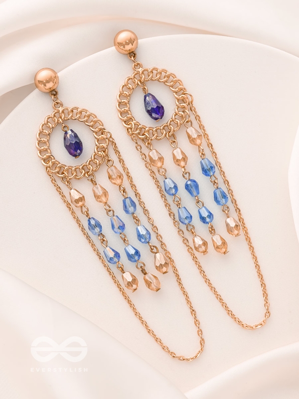 The Sapphire Rain- Golden Embellished Earrings