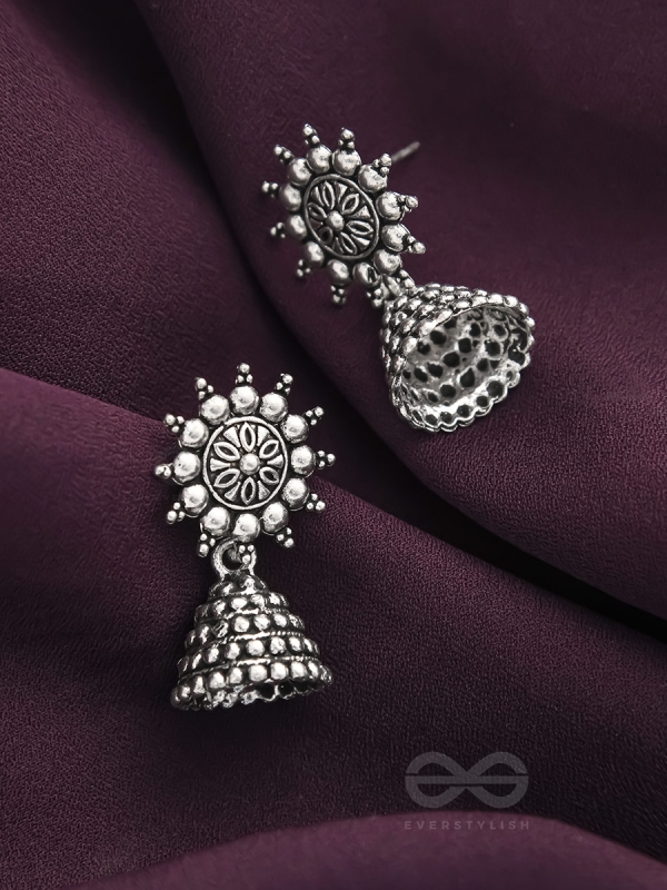 The Pearly Sun- Oxidised Jhumka Earrings