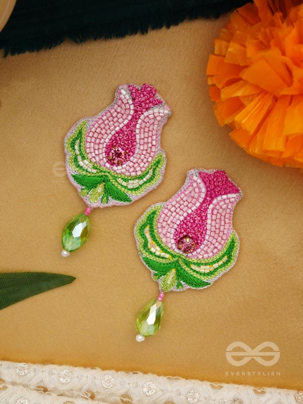 Ambuda- The Lotus Bud- Resham and Glass Drops Embroidered Earrings