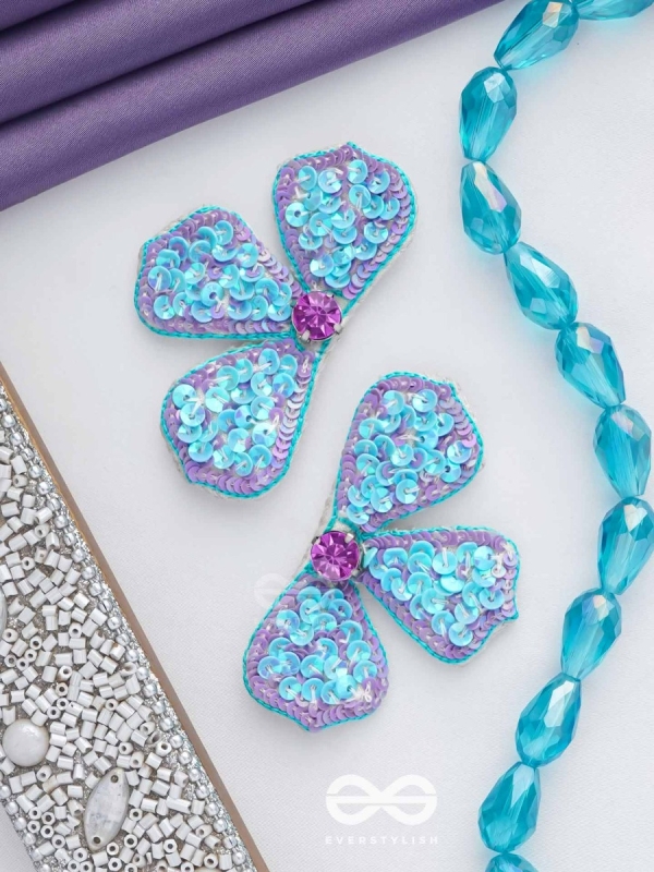 kuvalaya- The Blue Bloom- Stones and Sequins Embroidered Earrings