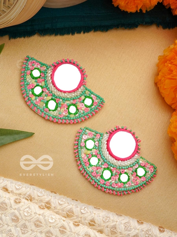 Svastamita- The Beautiful Sunset- Mirror and Resham Embroidered Earrings