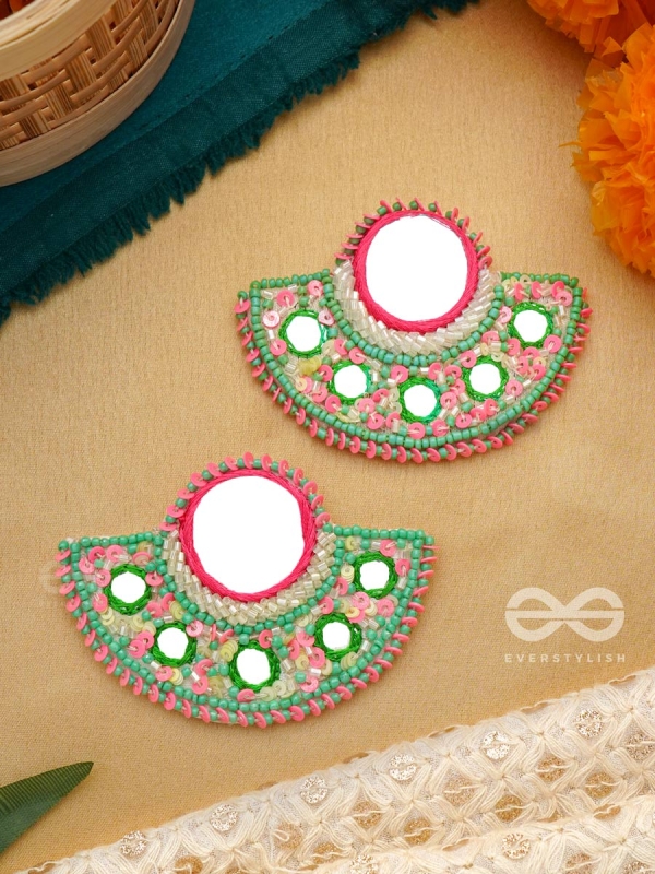Svastamita- The Beautiful Sunset- Mirror and Resham Embroidered Earrings
