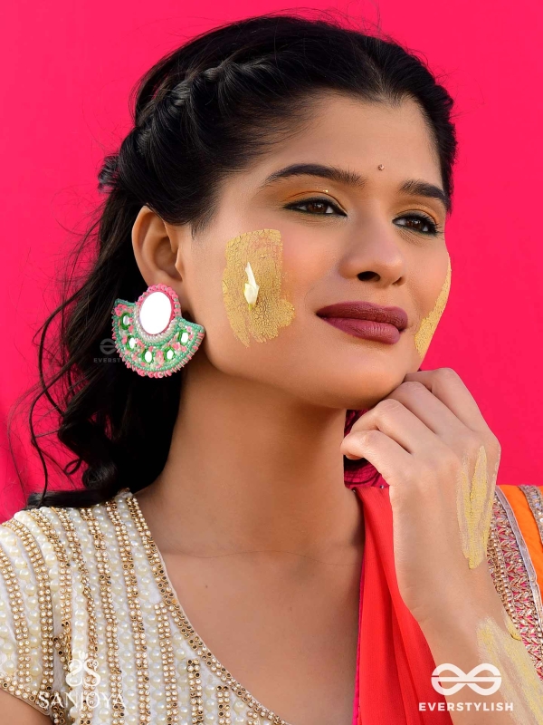 Svastamita- The Beautiful Sunset- Mirror and Resham Embroidered Earrings