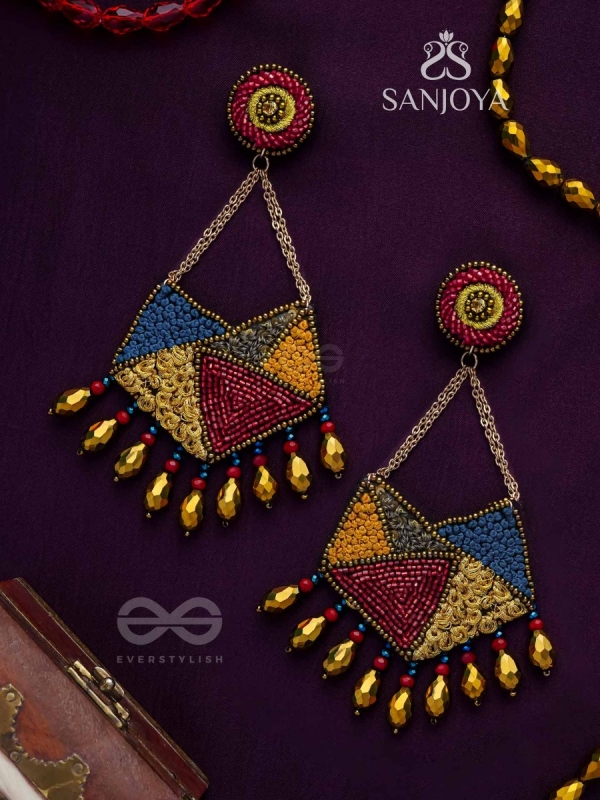 Dyuvan- The Colorful Paradise- Resham and Glass Beads Embroidered Earrings