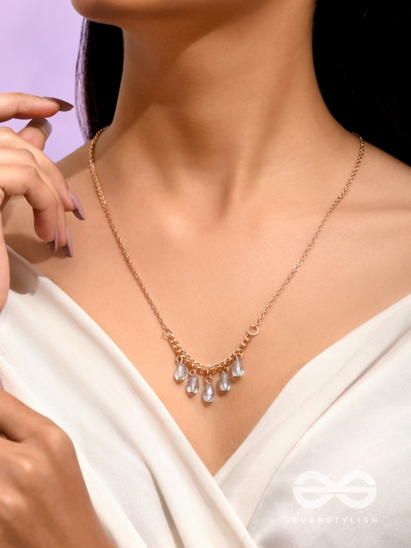 The Dripping Rain- Golden Embellished Necklace With Anti-Tarnish Coating 