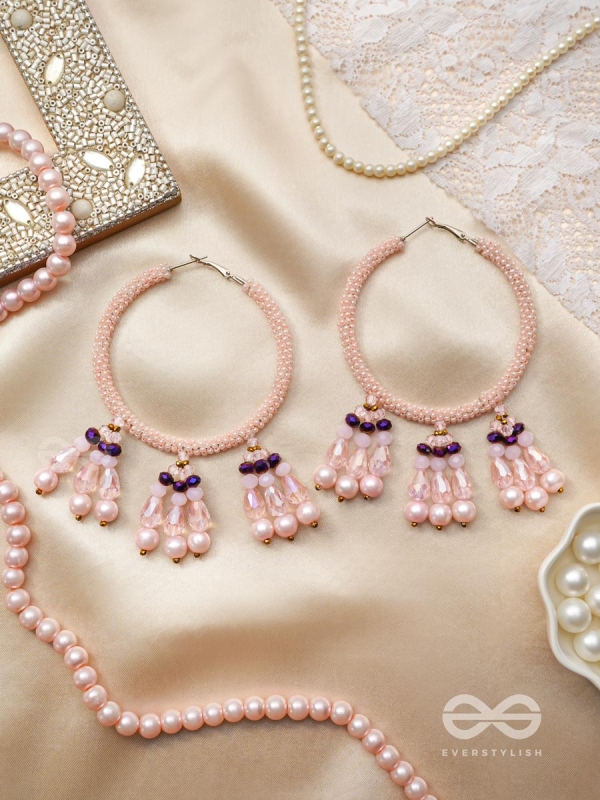 Sinivali- The Pink Moon- Pearls and Beads Embroidered Earrings