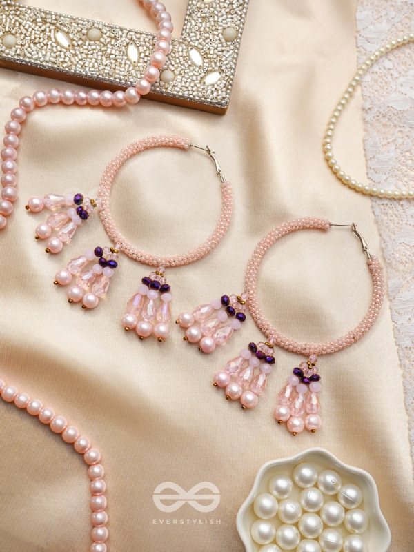 Sinivali- The Pink Moon- Pearls and Beads Embroidered Earrings