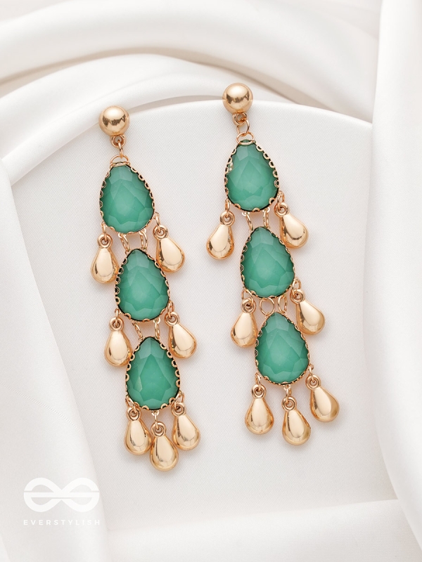 The Emerald Elegance- Golden Embellished Earrings