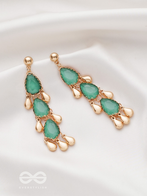 The Emerald Elegance- Golden Embellished Earrings