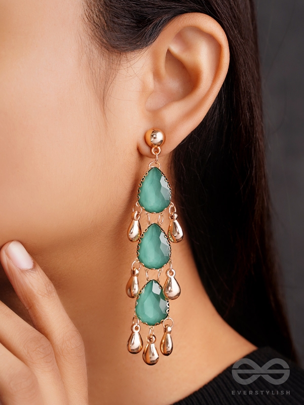 The Emerald Elegance- Golden Embellished Earrings