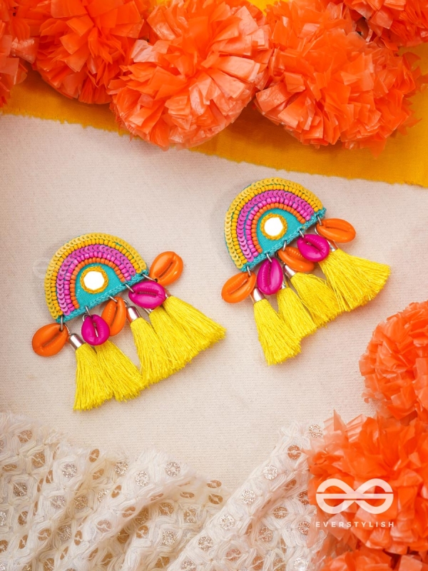 Inodaya- The Alluring Sunrise- Resham and Sequins Embroidered Earrings