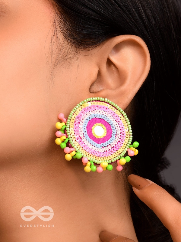 Dhriti- The Mythical Garden- Mirror, Resham and Sequins Embroidered Earrings