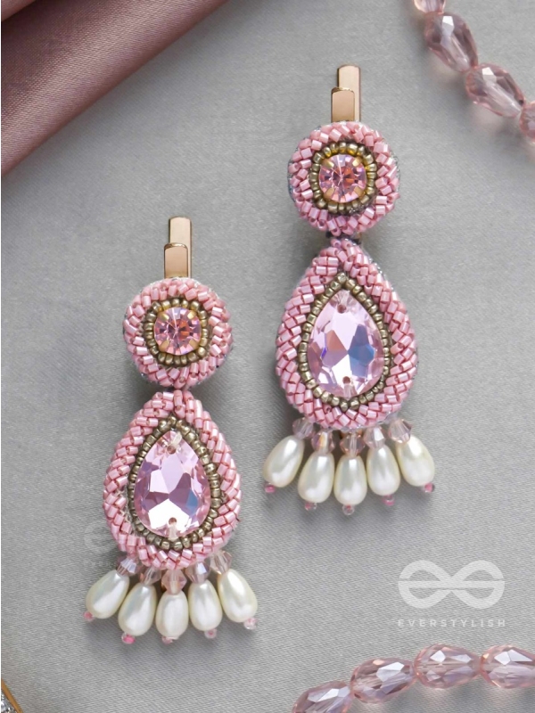 Aarakta- The Pink Beauty- Pearls and Stones Embroidered Hair Clips