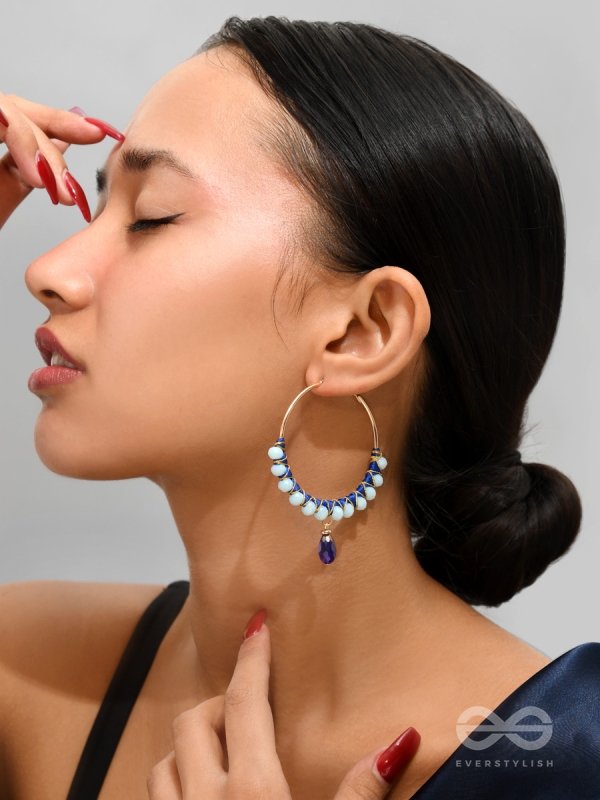 Half Moon Bay - Golden Embellished Earrings (Navy Blue)