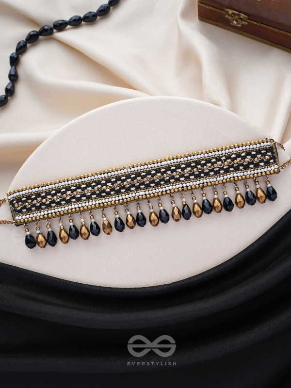 Nishakanta - The Beloved Of Night - Beads And Glass Drops Hand Embroidered Choker Neckpiece