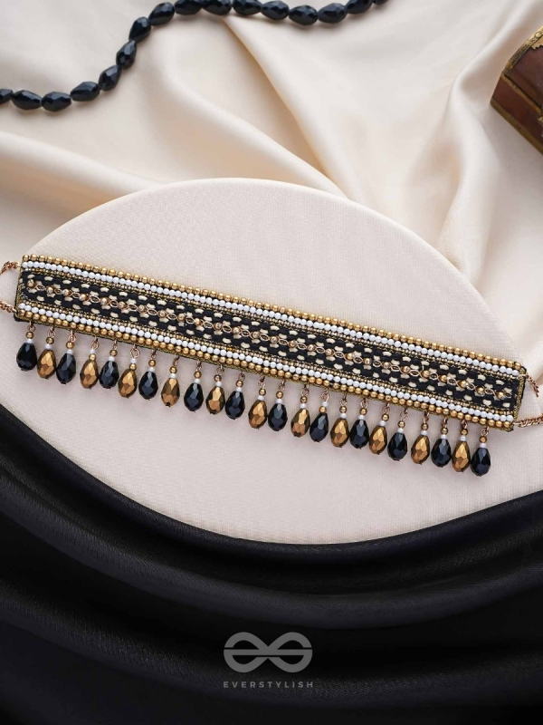 Nishakanta - The Beloved Of Night - Beads And Glass Drops Hand Embroidered Choker Neckpiece