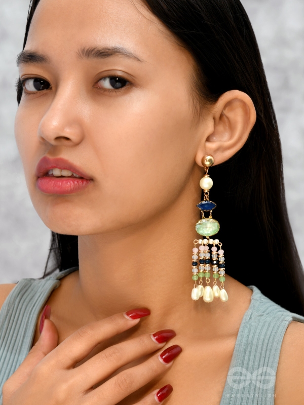 The Emerald Wave- Golden Embellished Earrings