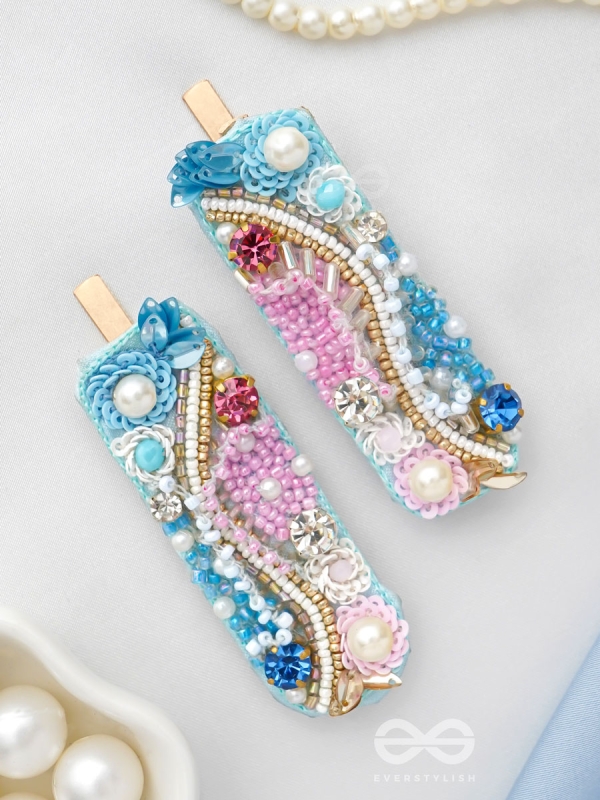 Velaam- Sea and Beach- Stones, Sequins and Beads Embroidered Hair Clips
