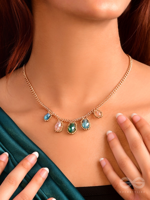 The Shining Stars- Golden Embellished Necklace With Anti-Tarnish Coating 