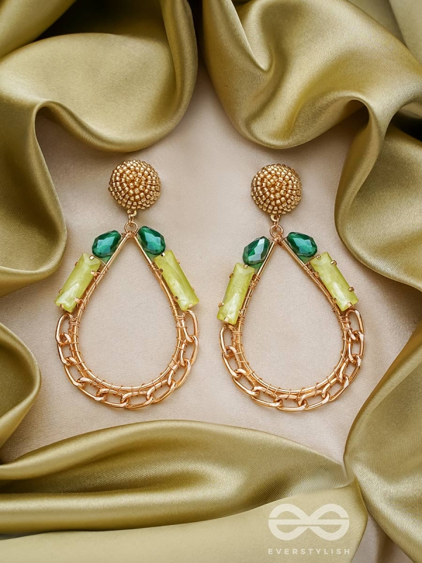 The Bejeweled Raindrops - Golden Embellished Earrings