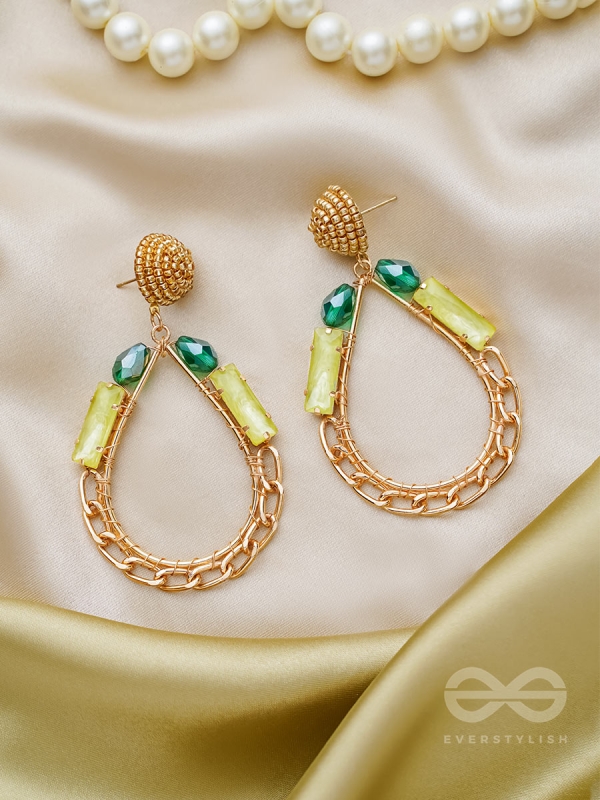 The Bejeweled Raindrops - Golden Embellished Earrings