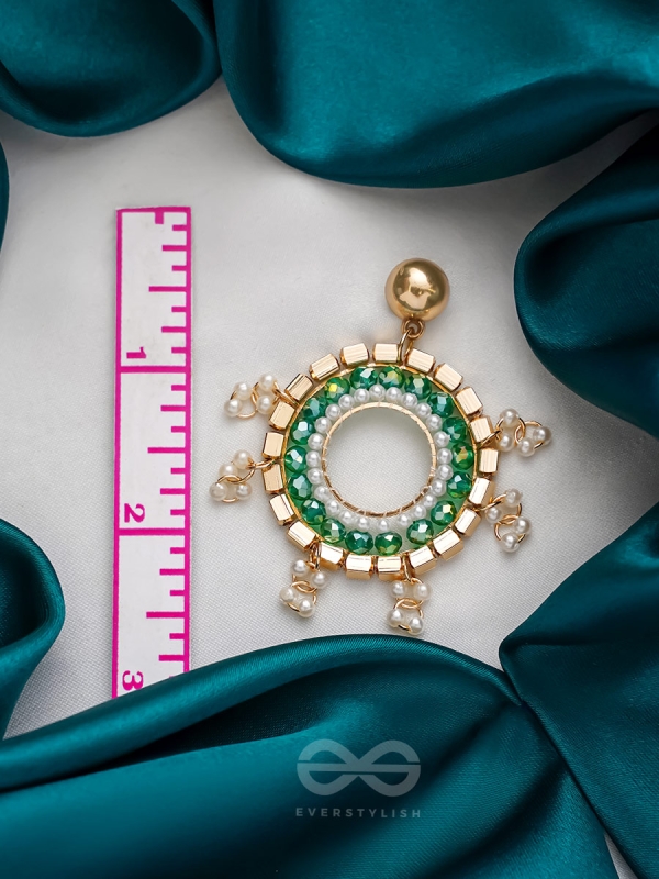 The Emerald Orbits- Golden Embellished  Earrings