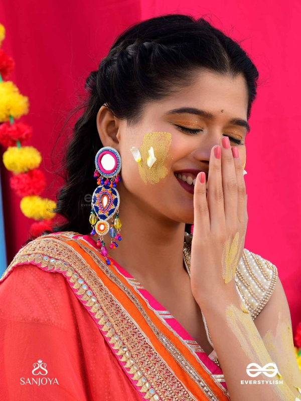 Odyaman - The Vibrant Rainfall - Beads, Resham And Mirrors Hand Embroidered Earrings