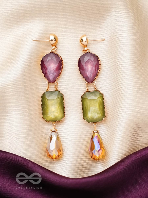 The Chromatic Rain- Golden Embellished Earrings